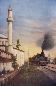 Der Orient Express fährt in Konstantinopel ein, vorbei an der Moschee von S. Sophie